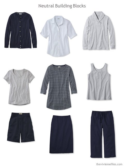 nine wardrobe Neutral Building Blocks in navy and grey