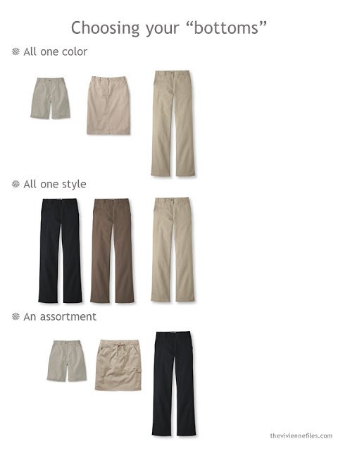 different ways to choose 3 bottoms to build your 9 Neutral Wardrobe Building Blocks