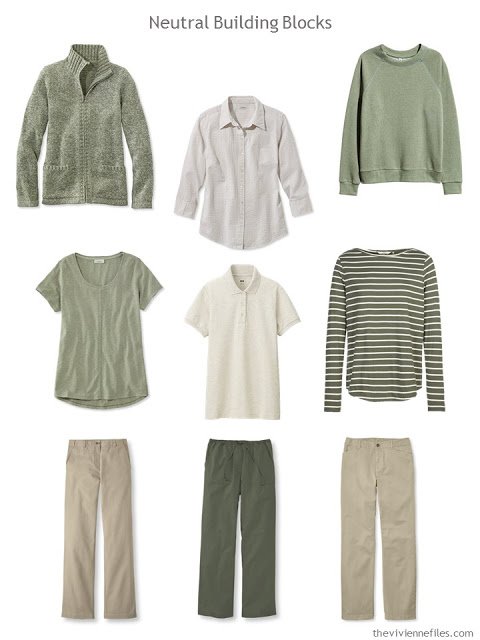 nine Neutral Building Blocks in beige and olive green for warmer weather