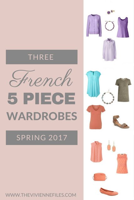 3 Final French 5-Piece Wardrobes for Spring in Lavender, Coral, and Labradorite color palettes