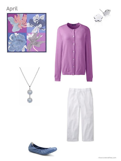 an orchid and white outfit for spring