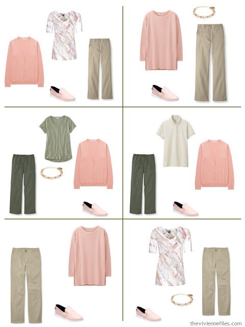 six ways to wear blush with khaki beige or olive green for warm weather