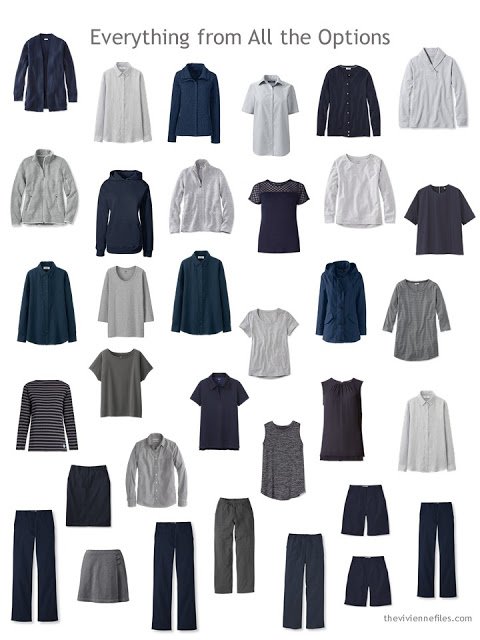 a 34-piece navy and grey wardrobe of Neutral Building Blocks