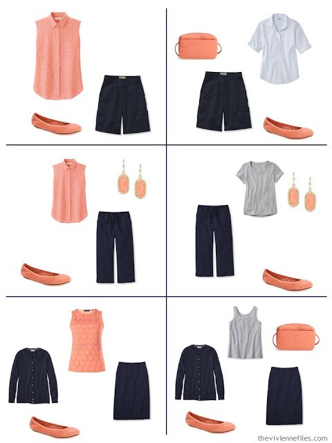 six ways to wear coral with navy and grey, in the spring and summer