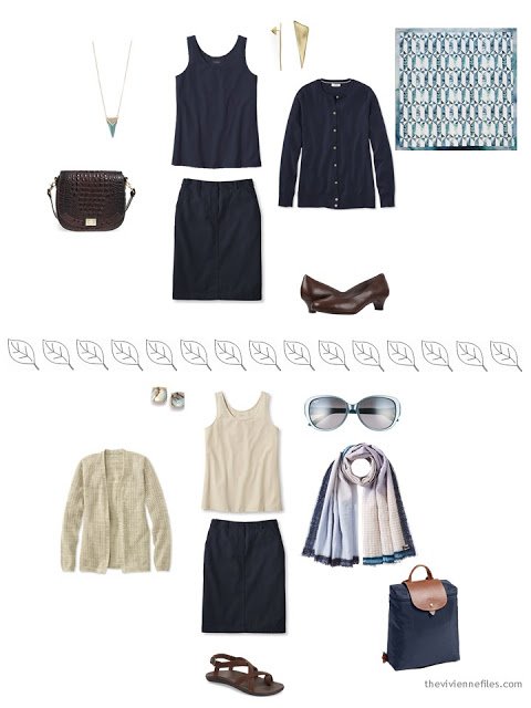 2 ways to style a navy skirt for a summer vacation