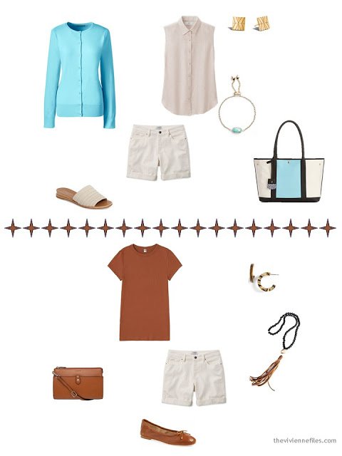 how to style beige denim shorts 