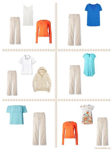 six ways to style tan pants in a summer travel capsule wardrobe