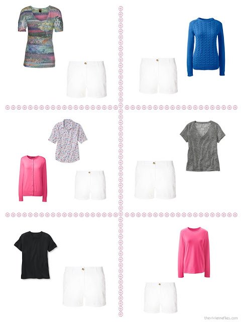 Six ways to style a pair of white shorts from a "Whatever's Clean" wardrobe