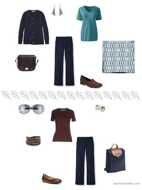 2 ways to style navy trousers for a summer vacation