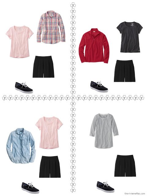 four ways to style black shorts from a travel capsule wardrobe