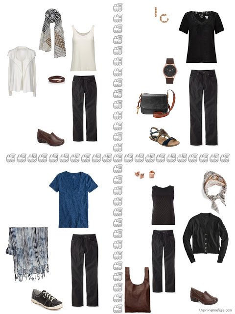 four ways to wear black jeans from a travel capsule wardrobe