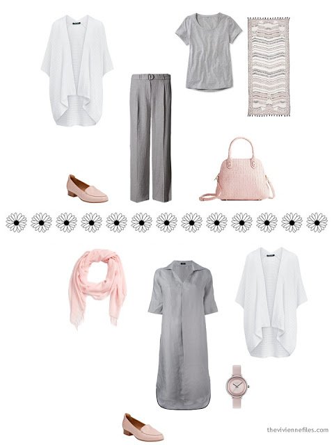 how to style a white cardigan with pink and grey for the summer