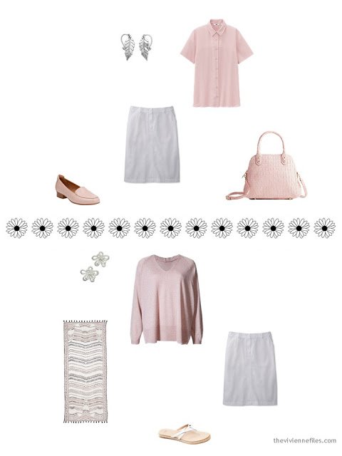 how to style a while skirt with pink and grey for hot weather