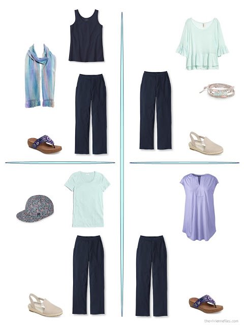 four ways to wear navy pants from a travel capsule wardrobe