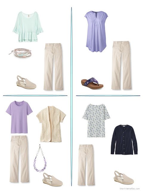 four ways to wear beige pants from a travel capsule wardrobe