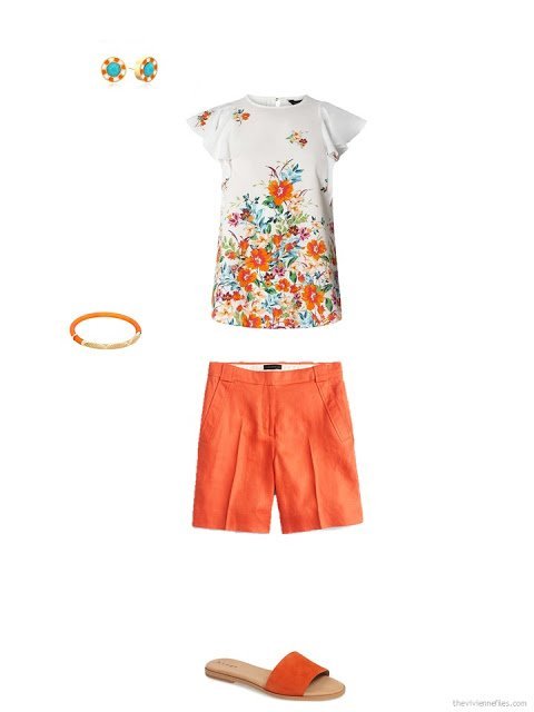 accessories for a pair of orange shorts and a floral tee