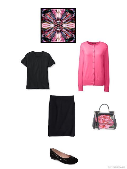 how to accessorize a black and hot pink outfit