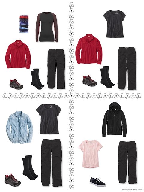 four ways to dress for hiking from a travel capsule wardrobe