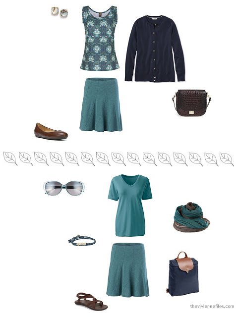 2 ways to style a teal skirt for a summer vacation