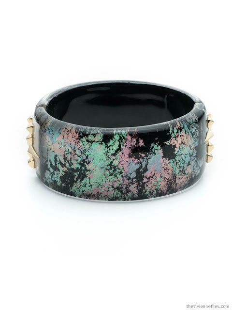 Alexis Bittar bracelet in black with muted pastels and gold studs