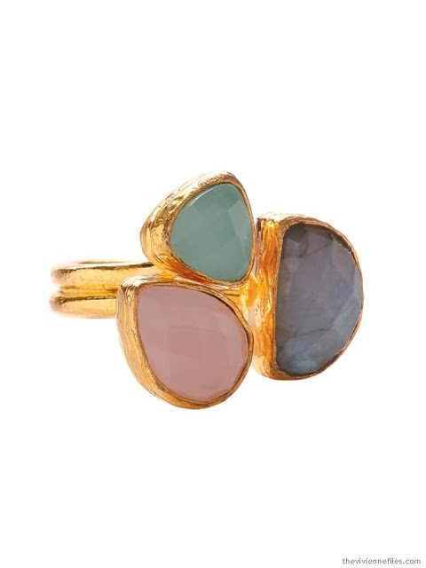 rose quartz, aqua chalcedony and labradorite ring set in gold by Ottoman Hands