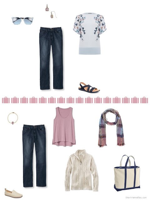 2 ways to style jeans from a travel capsule wardrobe