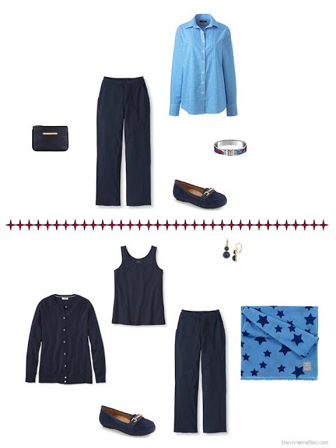 2 ways to style navy pants in a business capsule wardrobe