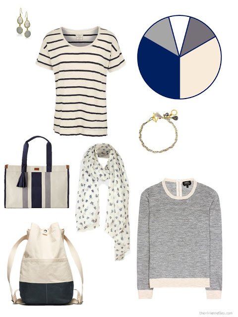 adding beige and navy pieces to a travel capsule wardrobe