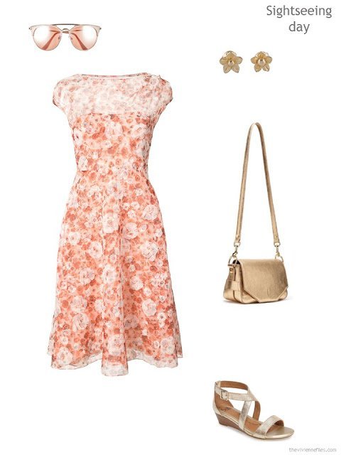 pink and orange floral lace dress with accessories