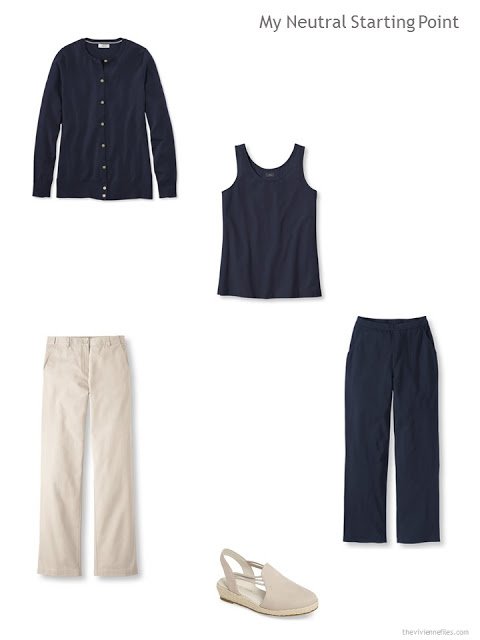 four navy and beige wardrobe starters