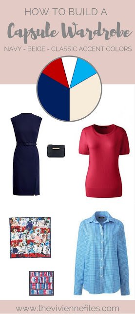 Red and Bright Sky Blue - Accents for a Navy and Beige Capsule Wardrobe