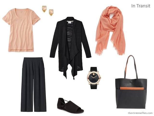 black and orange travel outfit