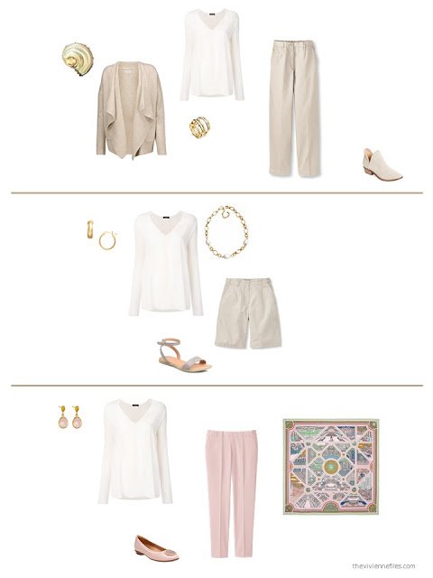 three ways to style an ivory top in a capsule wardrobe