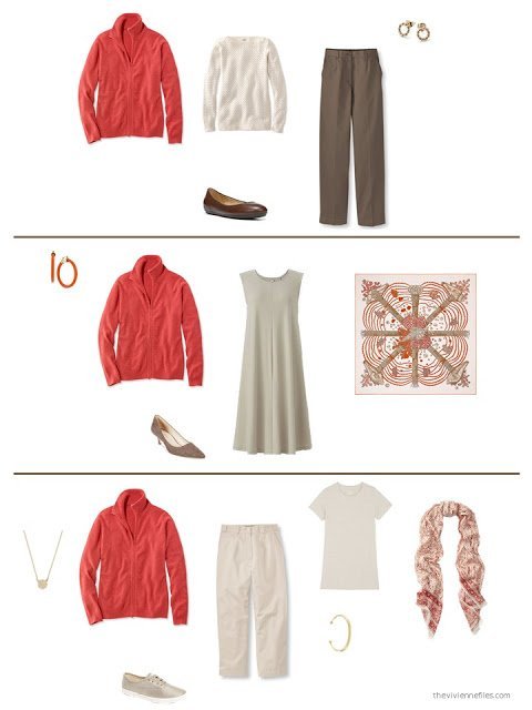 three ways to style a persimmon cashmere cardigan in a capsule wardrobe