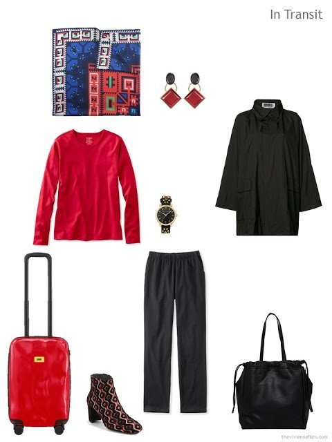 Travel outfit in red and black