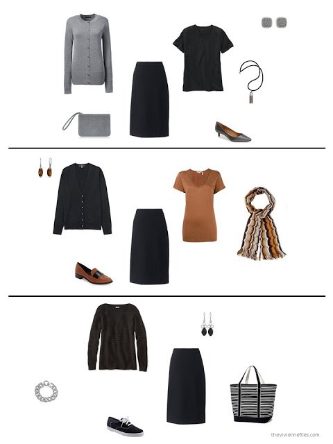 three ways to style a black skirt in a capsule wardrobe