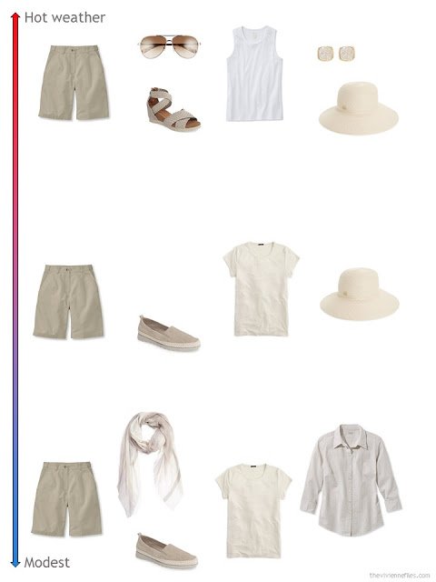 3 ways to style khaki shorts from a travel capsule wardrobe