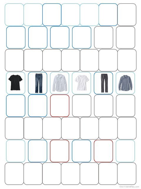 six garment images within a 52-piece complete wardrobe diagram