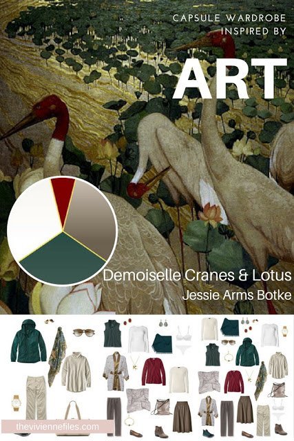 Build a Travel Capsule Wardrobe by Starting with Art: Demoiselle Cranes and Lotus by Jessie Arms Botke