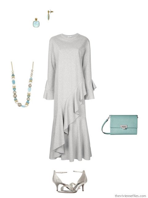 grey sweatshirt dress black-tie outfit