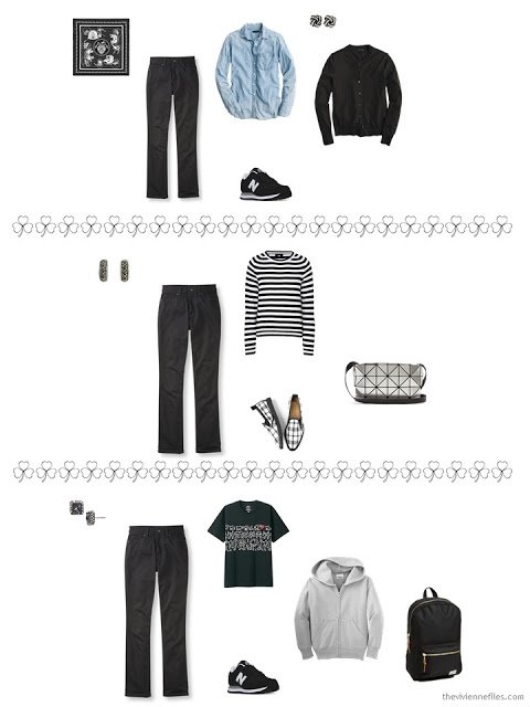 3 ways to style black jeans from a travel capsule wardrobe