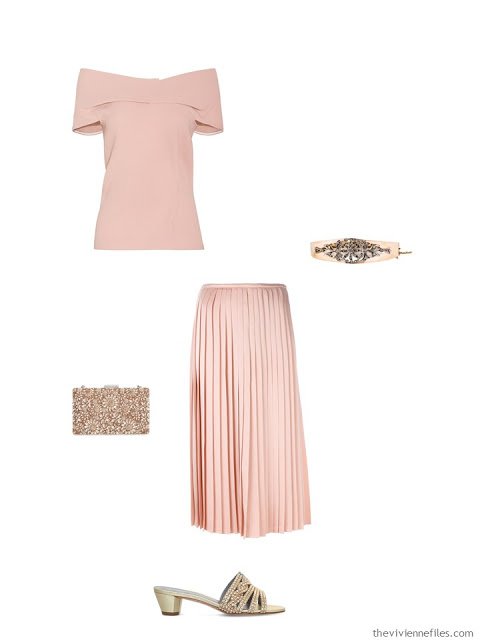 blush top and skirt black-tie event outfit