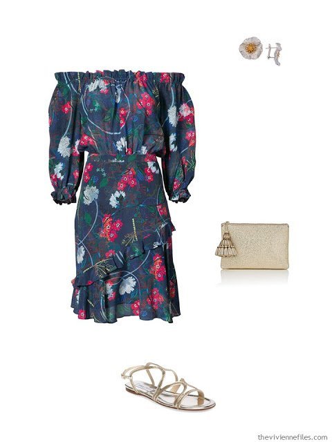 navy floral dress black tie outfit