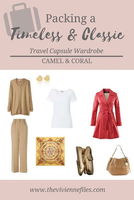 An Early, But Timeless Travel Capsule Wardrobe in Camel and Coral