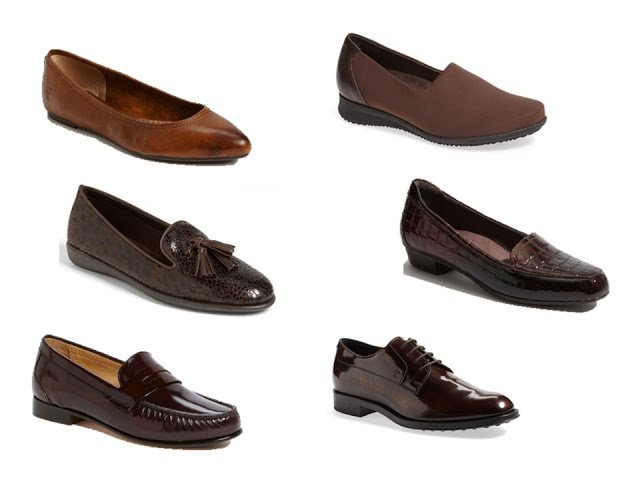 six pairs of classic brown shoes