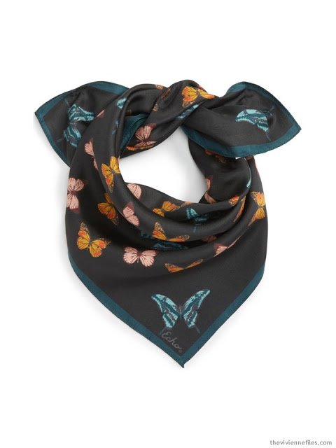 Echo Butterfly Silk Bandana in black with teal