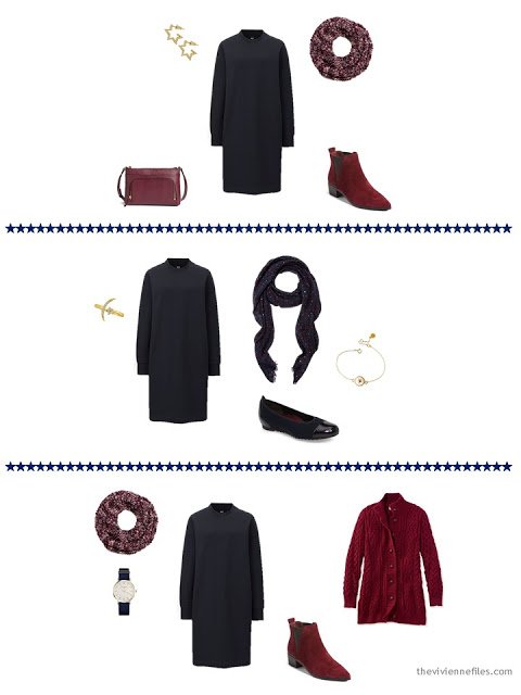 3 ways to wear a navy sweatshirt dress from a capsule wardrobe