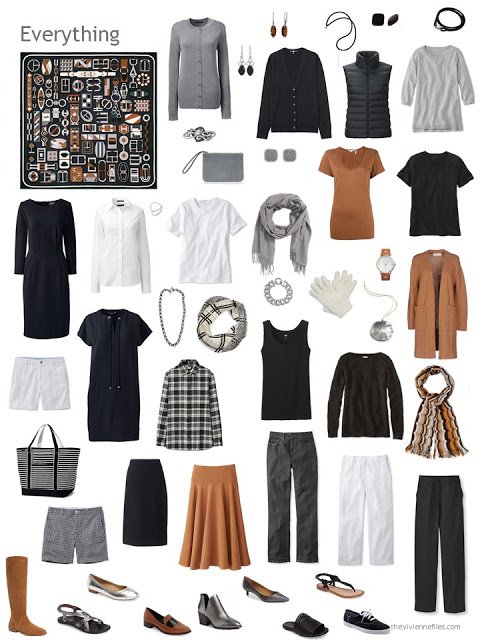 wardrobe based on a black, white, grey and brown Hermes scarf