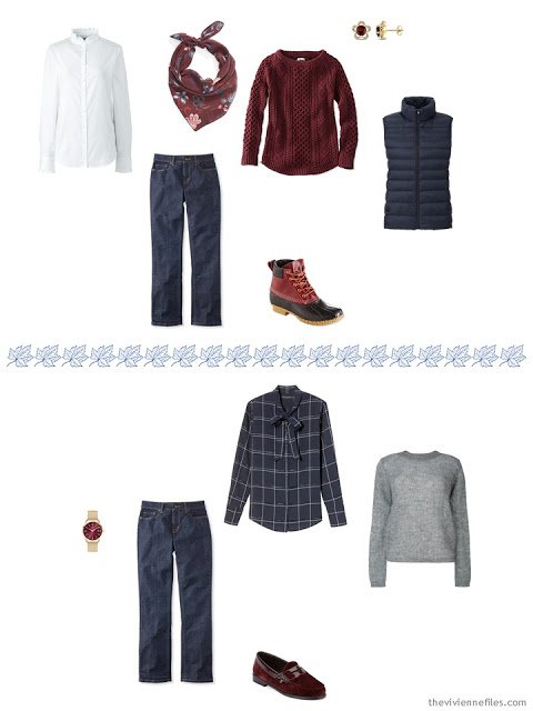 three ways to wear blue jeans from an autumn travel capsule wardrobe