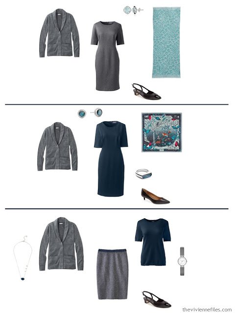 three ways to wear a grey cardigan in a work capsule wardrobe